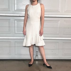 Sleeveless Tiered Ruffle Hem Crepe Ponte Dress